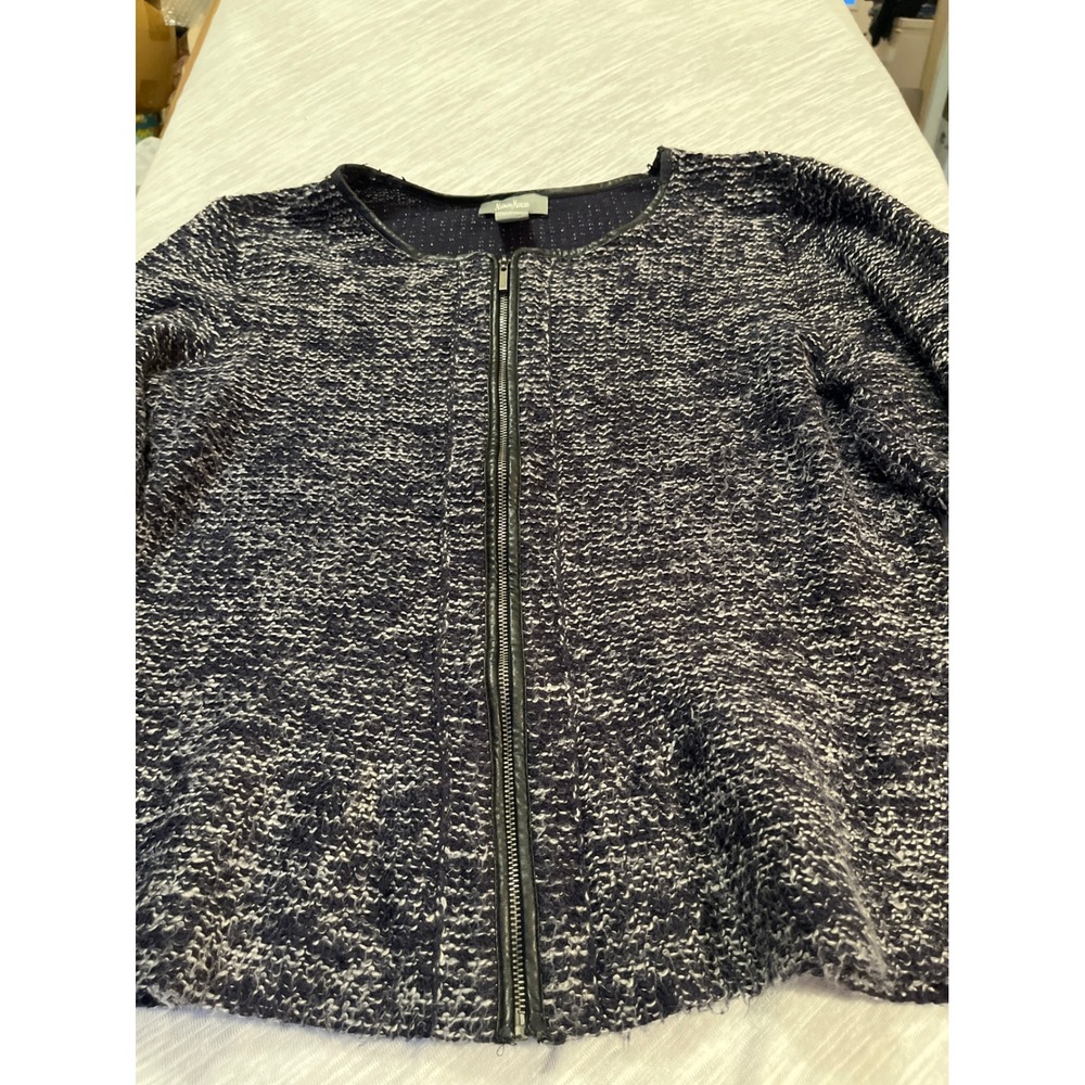 Neiman Marcus Women's Textured Zip Front Jacket Size L Navy White